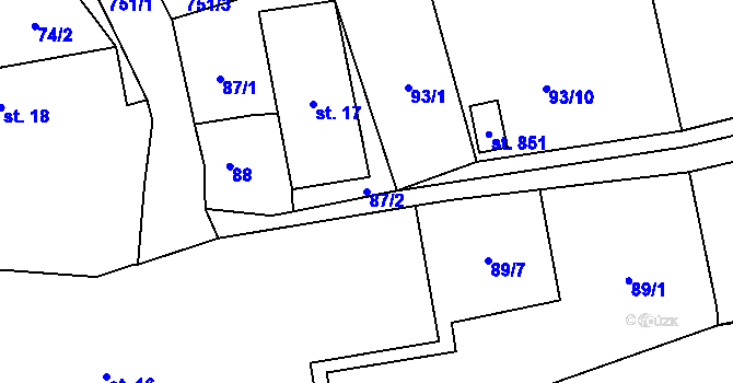 Parcela st. 87/2 v KÚ Čtyřkoly, Katastrální mapa
