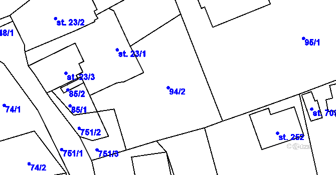 Parcela st. 94/2 v KÚ Čtyřkoly, Katastrální mapa