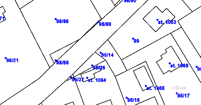 Parcela st. 95/14 v KÚ Čtyřkoly, Katastrální mapa