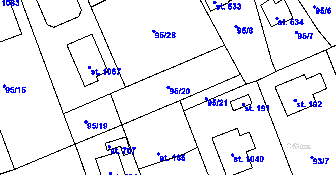 Parcela st. 95/20 v KÚ Čtyřkoly, Katastrální mapa