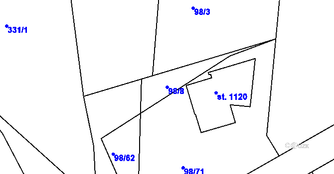 Parcela st. 98/8 v KÚ Čtyřkoly, Katastrální mapa