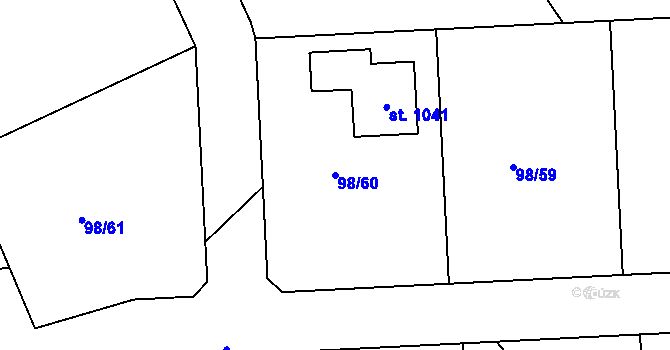 Parcela st. 98/60 v KÚ Čtyřkoly, Katastrální mapa