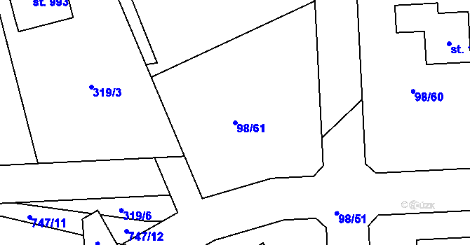 Parcela st. 98/61 v KÚ Čtyřkoly, Katastrální mapa
