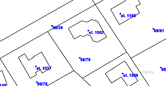 Parcela st. 98/76 v KÚ Čtyřkoly, Katastrální mapa