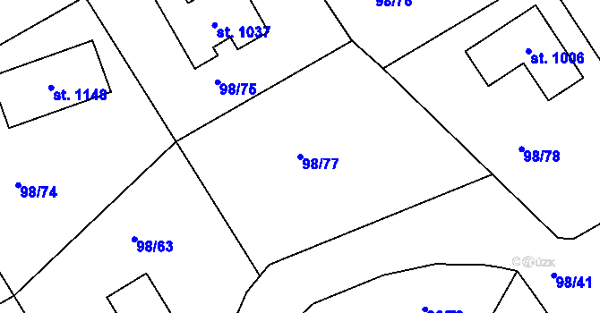 Parcela st. 98/77 v KÚ Čtyřkoly, Katastrální mapa