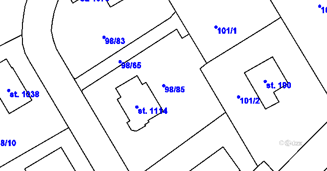 Parcela st. 98/85 v KÚ Čtyřkoly, Katastrální mapa