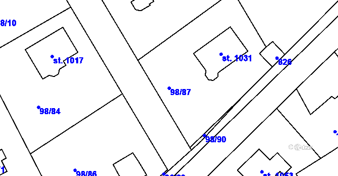 Parcela st. 98/87 v KÚ Čtyřkoly, Katastrální mapa