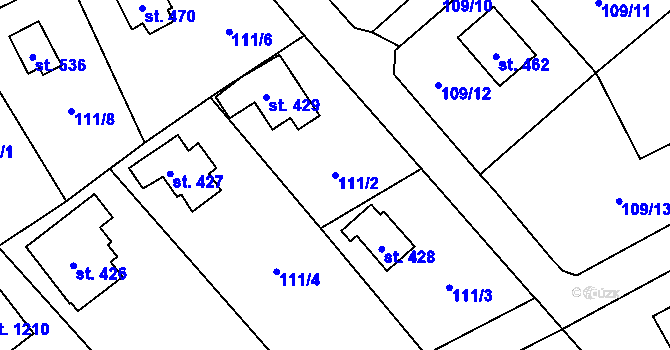 Parcela st. 111/2 v KÚ Čtyřkoly, Katastrální mapa