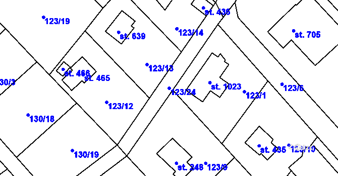 Parcela st. 123/24 v KÚ Čtyřkoly, Katastrální mapa
