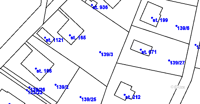 Parcela st. 139/3 v KÚ Čtyřkoly, Katastrální mapa