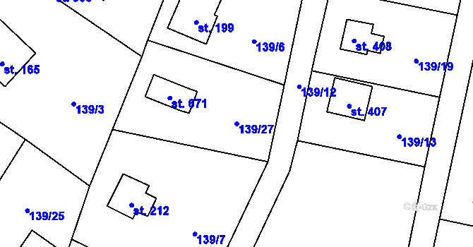 Parcela st. 139/27 v KÚ Čtyřkoly, Katastrální mapa