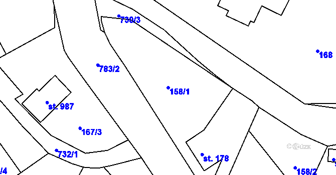 Parcela st. 158/1 v KÚ Čtyřkoly, Katastrální mapa