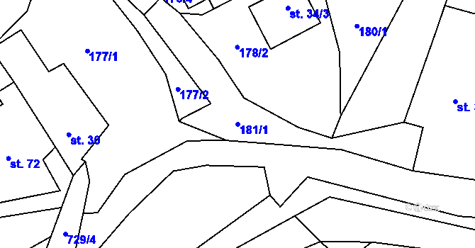 Parcela st. 181/1 v KÚ Čtyřkoly, Katastrální mapa