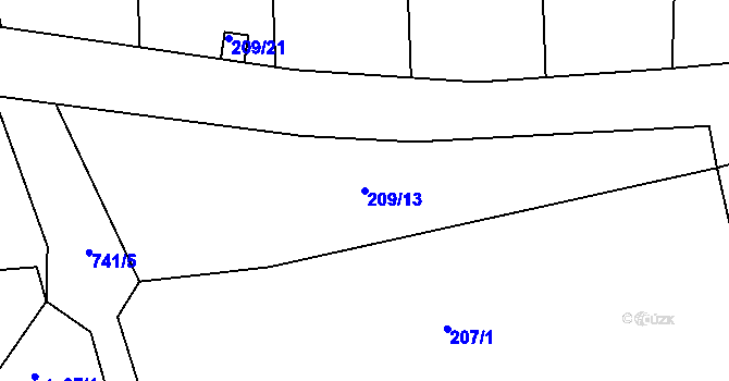 Parcela st. 209/13 v KÚ Čtyřkoly, Katastrální mapa