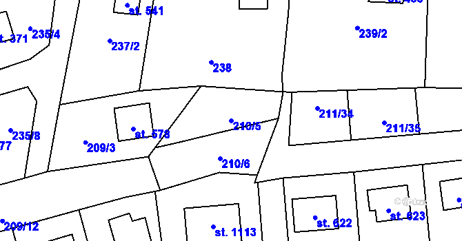 Parcela st. 210/5 v KÚ Čtyřkoly, Katastrální mapa
