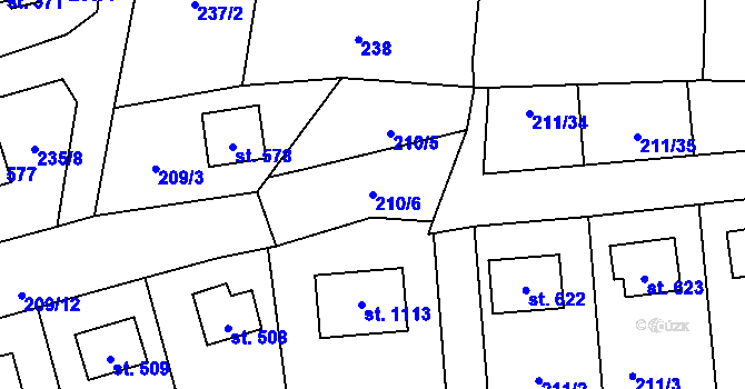 Parcela st. 210/6 v KÚ Čtyřkoly, Katastrální mapa
