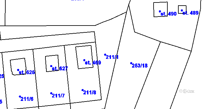 Parcela st. 211/1 v KÚ Čtyřkoly, Katastrální mapa