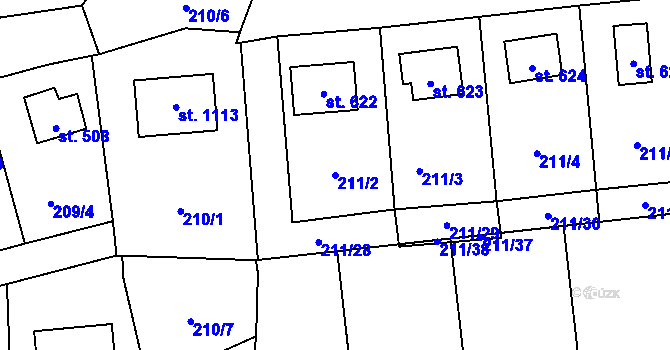 Parcela st. 211/2 v KÚ Čtyřkoly, Katastrální mapa