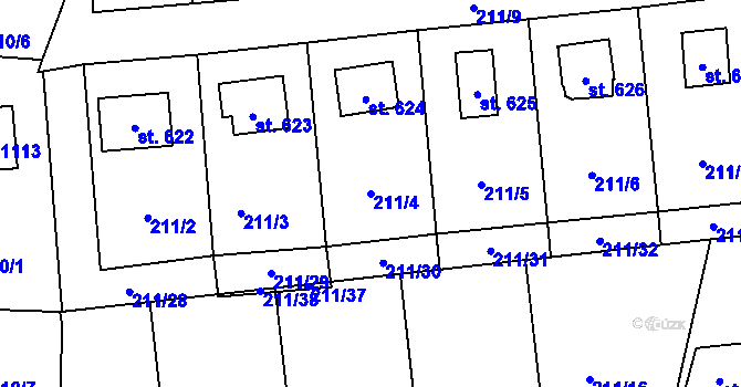 Parcela st. 211/4 v KÚ Čtyřkoly, Katastrální mapa