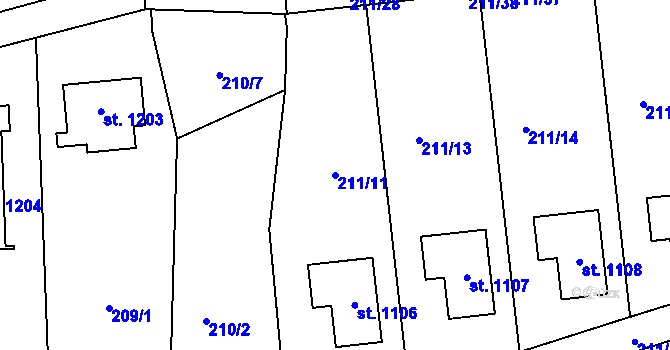 Parcela st. 211/11 v KÚ Čtyřkoly, Katastrální mapa