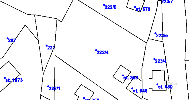 Parcela st. 222/4 v KÚ Čtyřkoly, Katastrální mapa