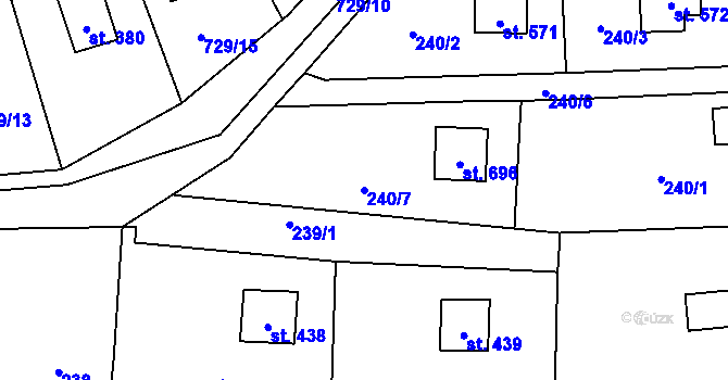 Parcela st. 240/7 v KÚ Čtyřkoly, Katastrální mapa