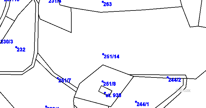 Parcela st. 251/14 v KÚ Čtyřkoly, Katastrální mapa