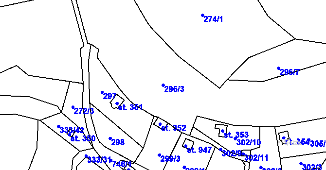 Parcela st. 296/3 v KÚ Čtyřkoly, Katastrální mapa
