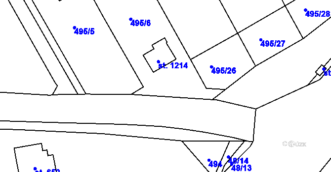 Parcela st. 495/25 v KÚ Čtyřkoly, Katastrální mapa