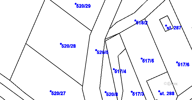 Parcela st. 520/5 v KÚ Čtyřkoly, Katastrální mapa