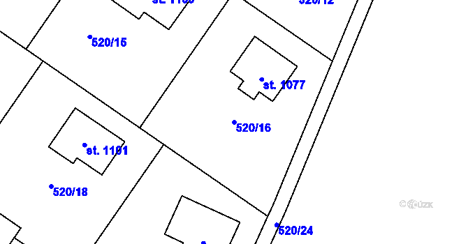 Parcela st. 520/16 v KÚ Čtyřkoly, Katastrální mapa