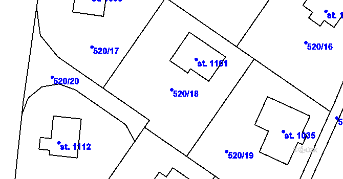 Parcela st. 520/18 v KÚ Čtyřkoly, Katastrální mapa