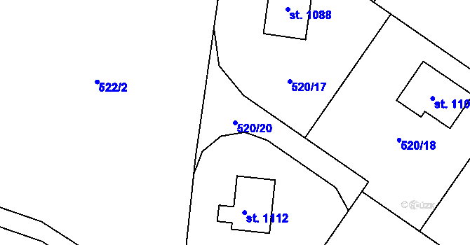 Parcela st. 520/20 v KÚ Čtyřkoly, Katastrální mapa