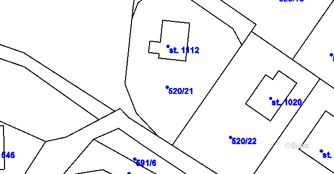 Parcela st. 520/21 v KÚ Čtyřkoly, Katastrální mapa