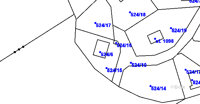Parcela st. 524/6 v KÚ Čtyřkoly, Katastrální mapa