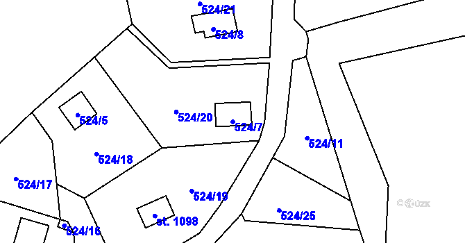 Parcela st. 524/7 v KÚ Čtyřkoly, Katastrální mapa