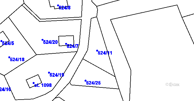 Parcela st. 524/11 v KÚ Čtyřkoly, Katastrální mapa