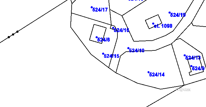 Parcela st. 524/15 v KÚ Čtyřkoly, Katastrální mapa