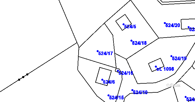 Parcela st. 524/17 v KÚ Čtyřkoly, Katastrální mapa