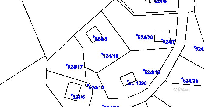 Parcela st. 524/18 v KÚ Čtyřkoly, Katastrální mapa