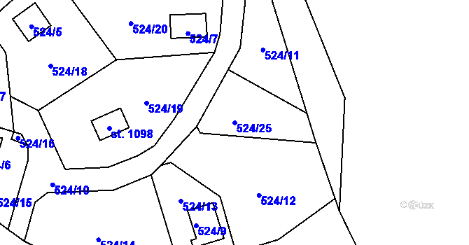 Parcela st. 524/25 v KÚ Čtyřkoly, Katastrální mapa
