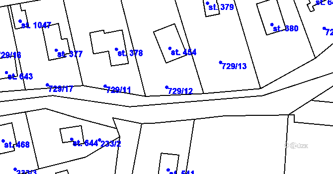 Parcela st. 729/12 v KÚ Čtyřkoly, Katastrální mapa