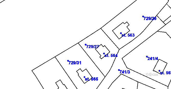 Parcela st. 729/27 v KÚ Čtyřkoly, Katastrální mapa