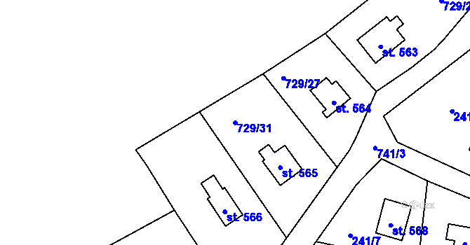 Parcela st. 729/31 v KÚ Čtyřkoly, Katastrální mapa