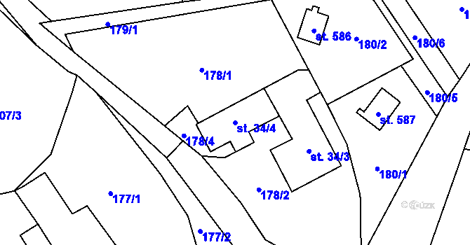 Parcela st. 34/4 v KÚ Čtyřkoly, Katastrální mapa