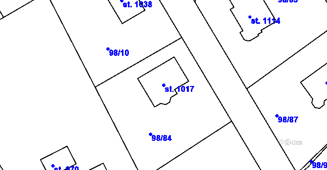 Parcela st. 1017 v KÚ Čtyřkoly, Katastrální mapa
