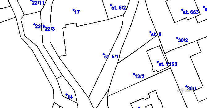 Parcela st. 5/1 v KÚ Čtyřkoly, Katastrální mapa