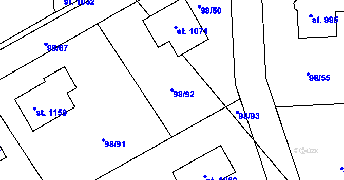 Parcela st. 98/92 v KÚ Čtyřkoly, Katastrální mapa