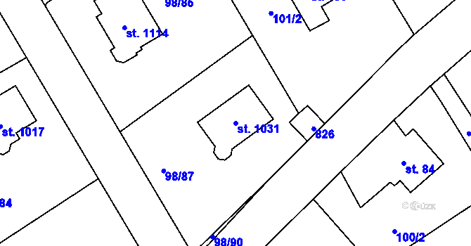 Parcela st. 1031 v KÚ Čtyřkoly, Katastrální mapa