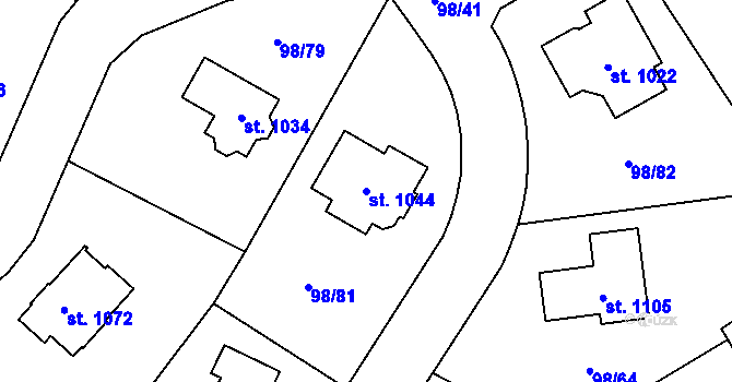 Parcela st. 1044 v KÚ Čtyřkoly, Katastrální mapa